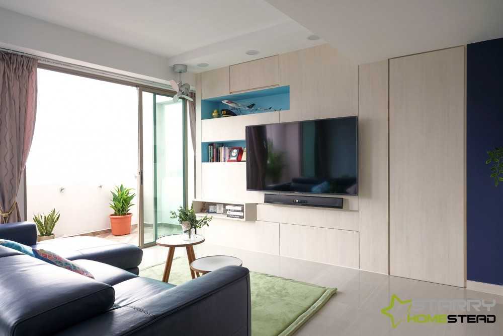 Eclectic Living Room with Sofa and Storage Cabinets