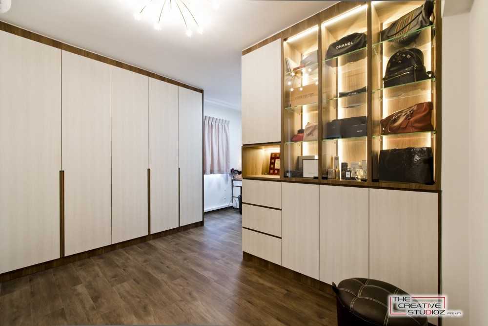 Modern Bedroom with Bookshelf and Vinyl Flooring