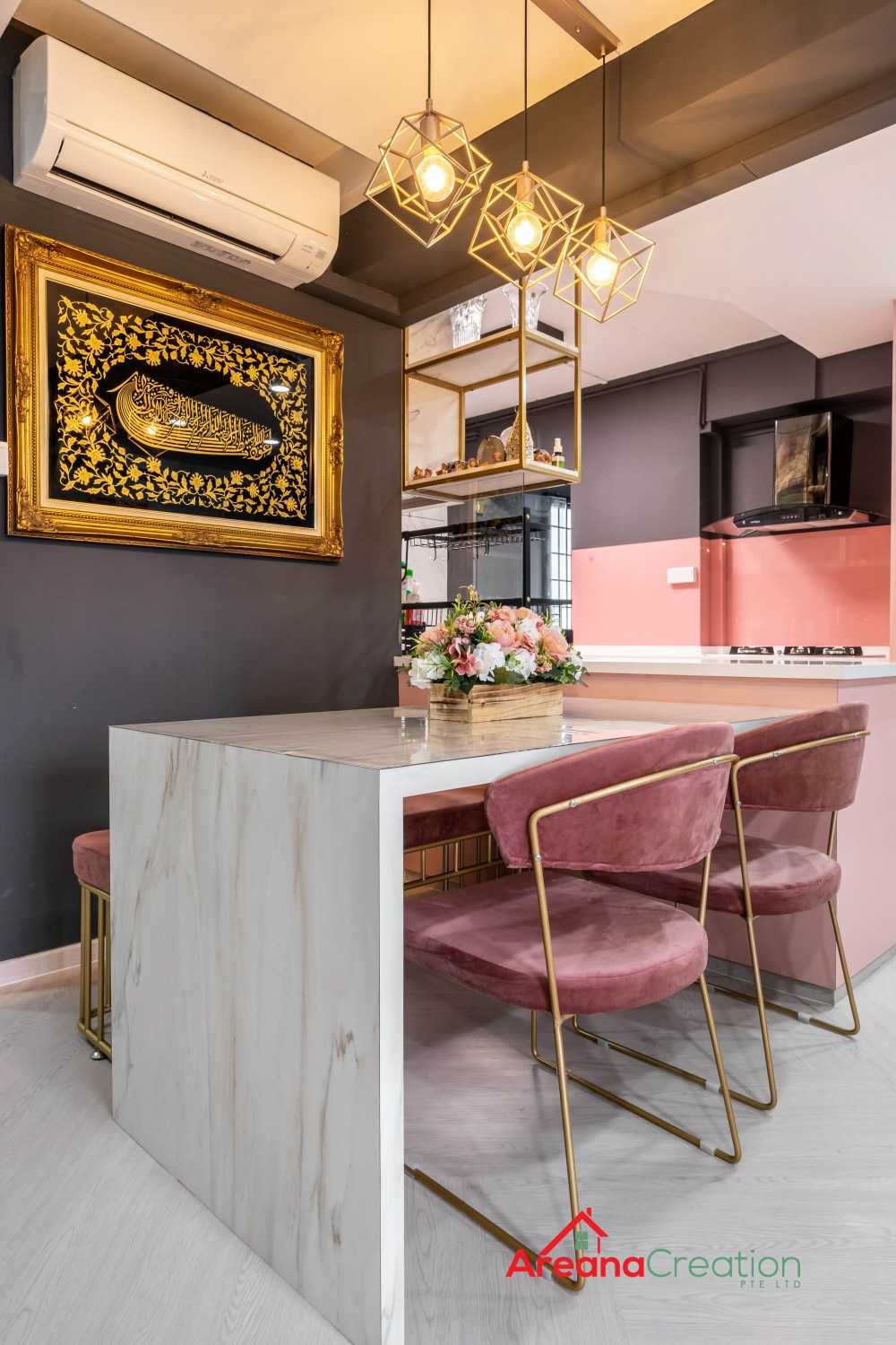 Modern Dining Room with Drop Light and Downlights