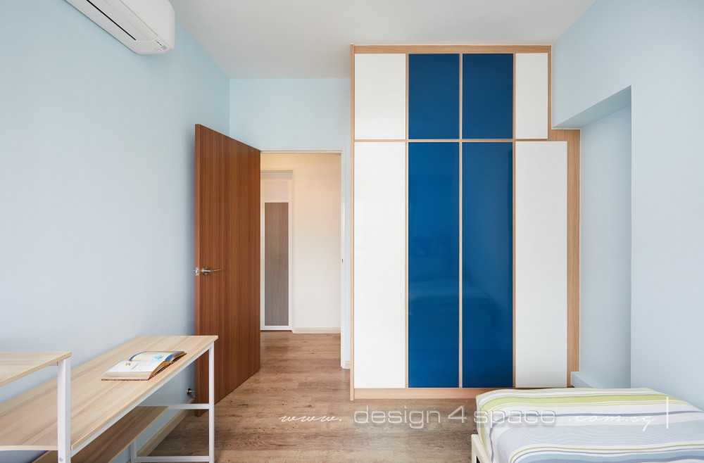 Contemporary Bedroom with Wood Flooring and Ceiling Light