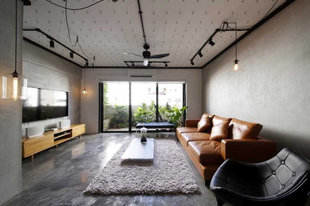 Industrial Living Room with Drop Light and Sofa