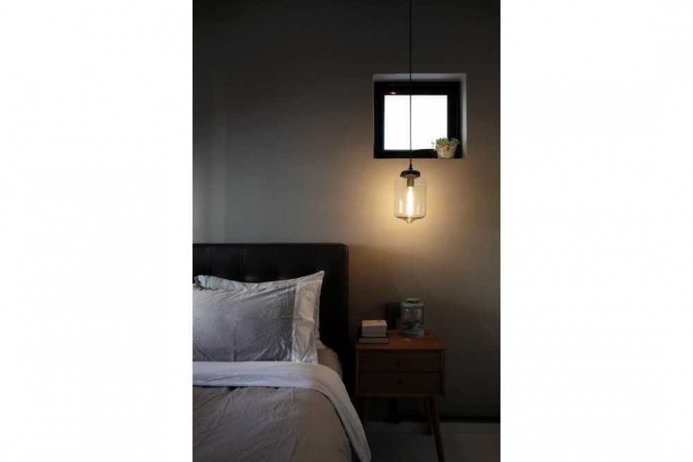 Industrial Bedroom with Bedside Table and Lighting