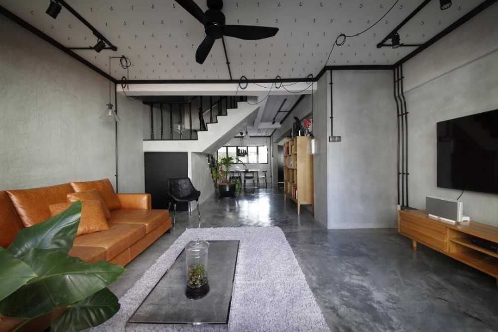 Industrial Living Room with TV Console and Sofa