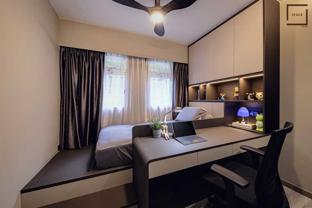 Contemporary Bedroom with Bookshelf and Wardrobe