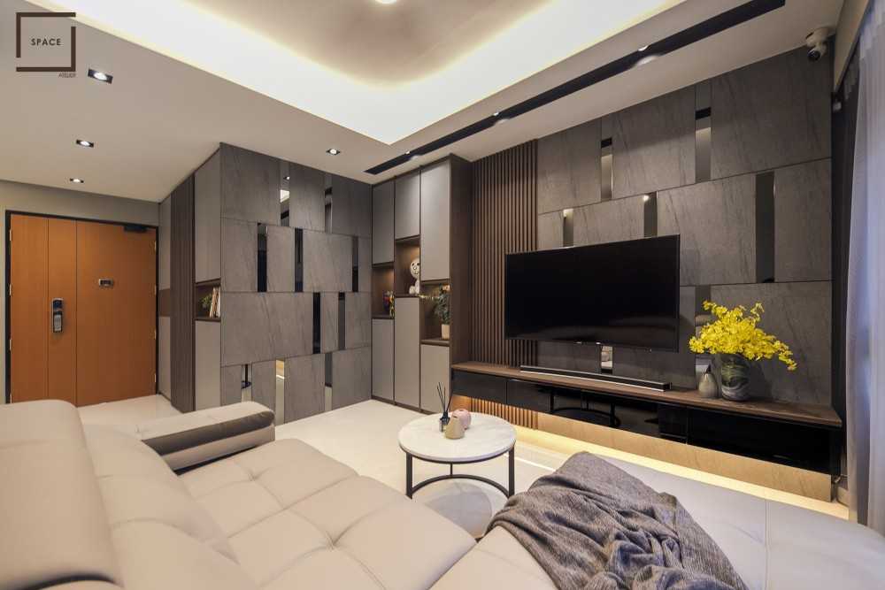 Contemporary Living Room with TV Console and TV