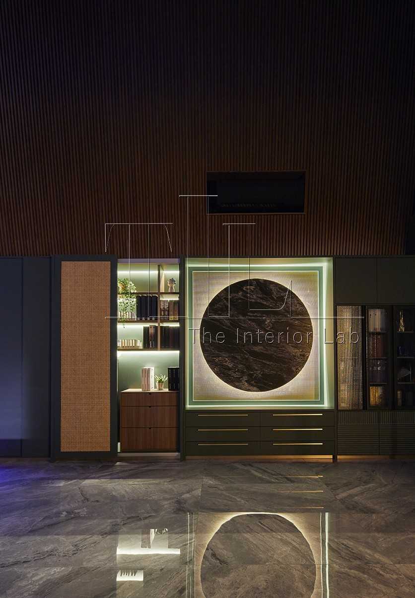 Modern Showroom with Feature Wall and Storage Cabinets