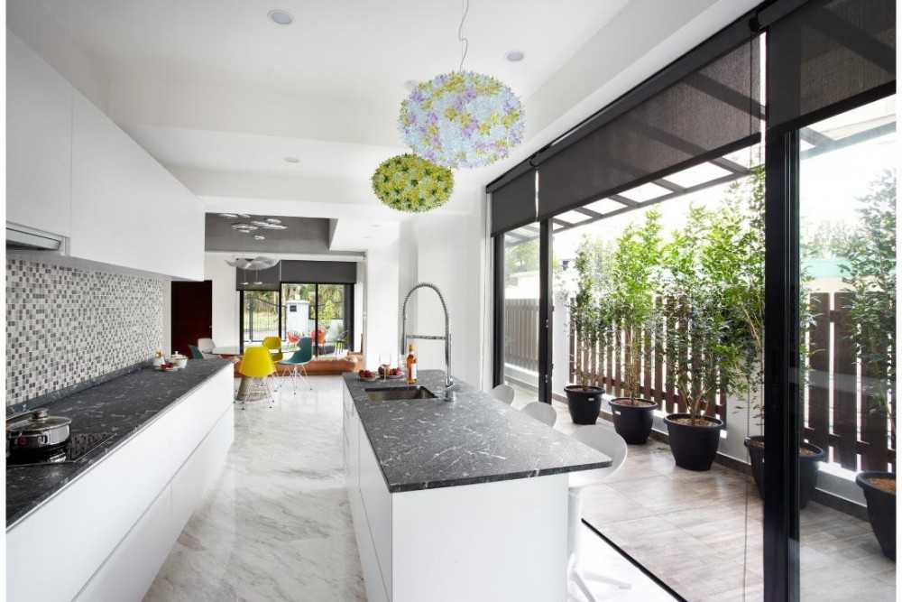 Eclectic Kitchen with Marble Floor and Kitchen Window