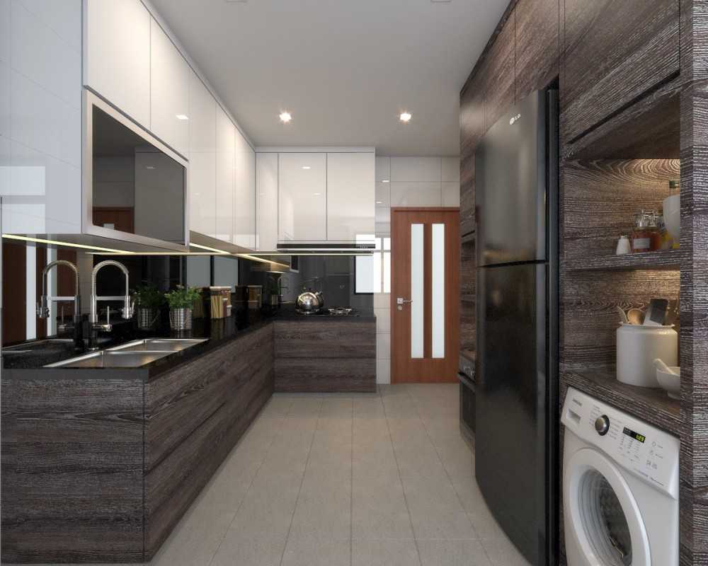 Modern Kitchen with Homogeneous Tiles and Kitchen Backsplash