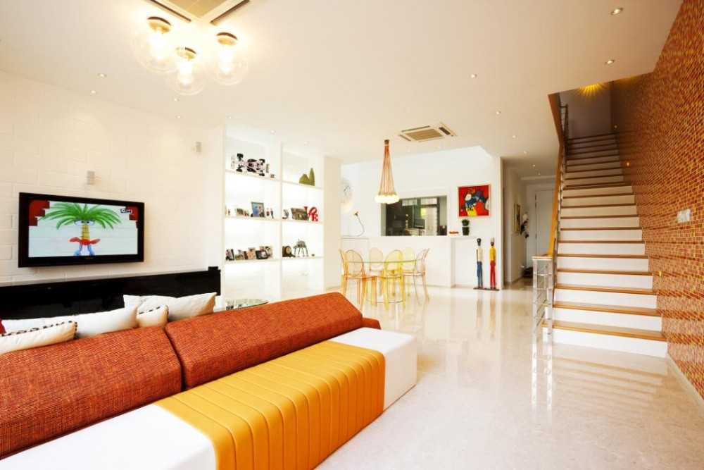 Vintage Living Room with Staircase and Seating Bench