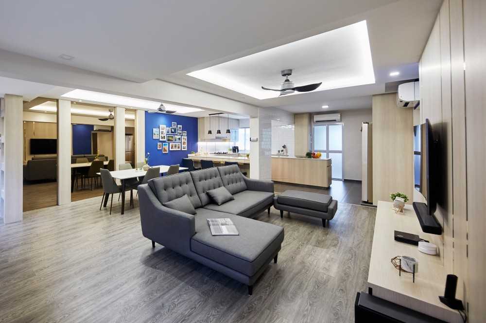 Modern Living Room with Wood Flooring and TV Console