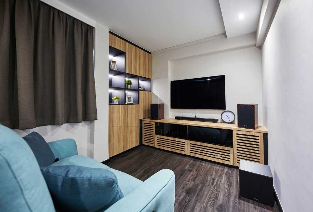Modern Gaming Room with Wood Flooring and TV Console