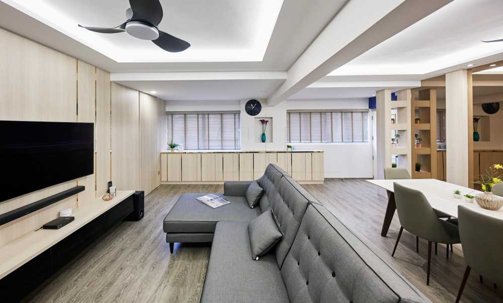 Modern Living Room with Wood Flooring and TV Console