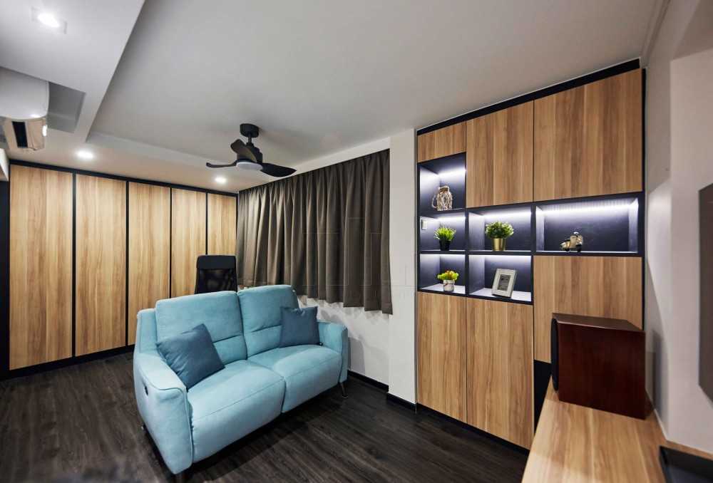 Modern Gaming Room with Wood Flooring and TV Console