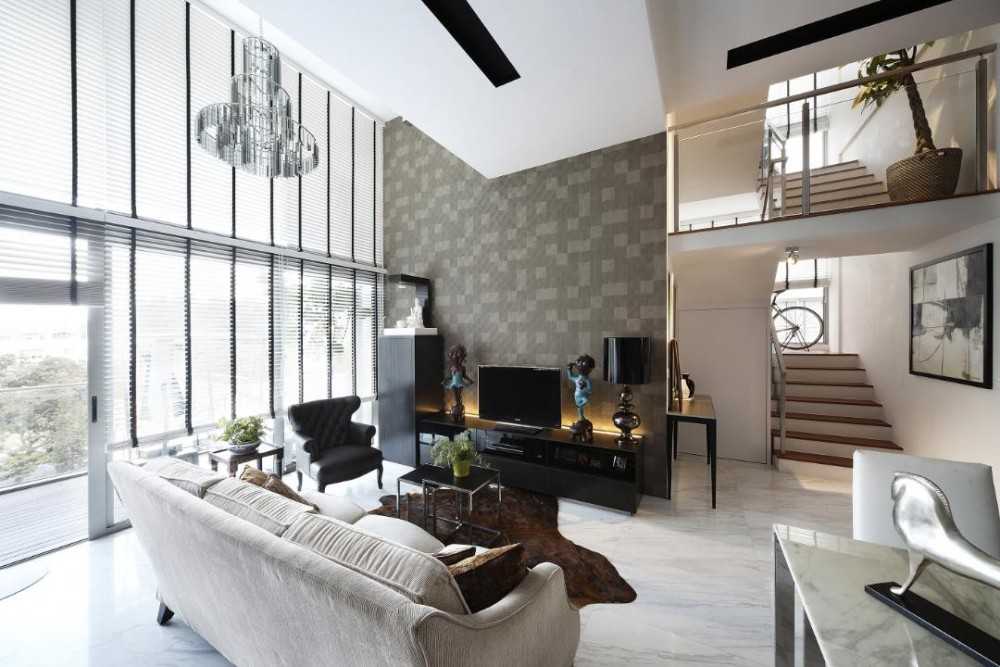 Eclectic Living Room with Feature Wall and Sofa