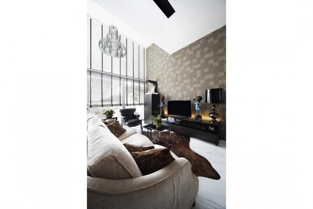 Eclectic Living Room with Feature Wall and Chandelier