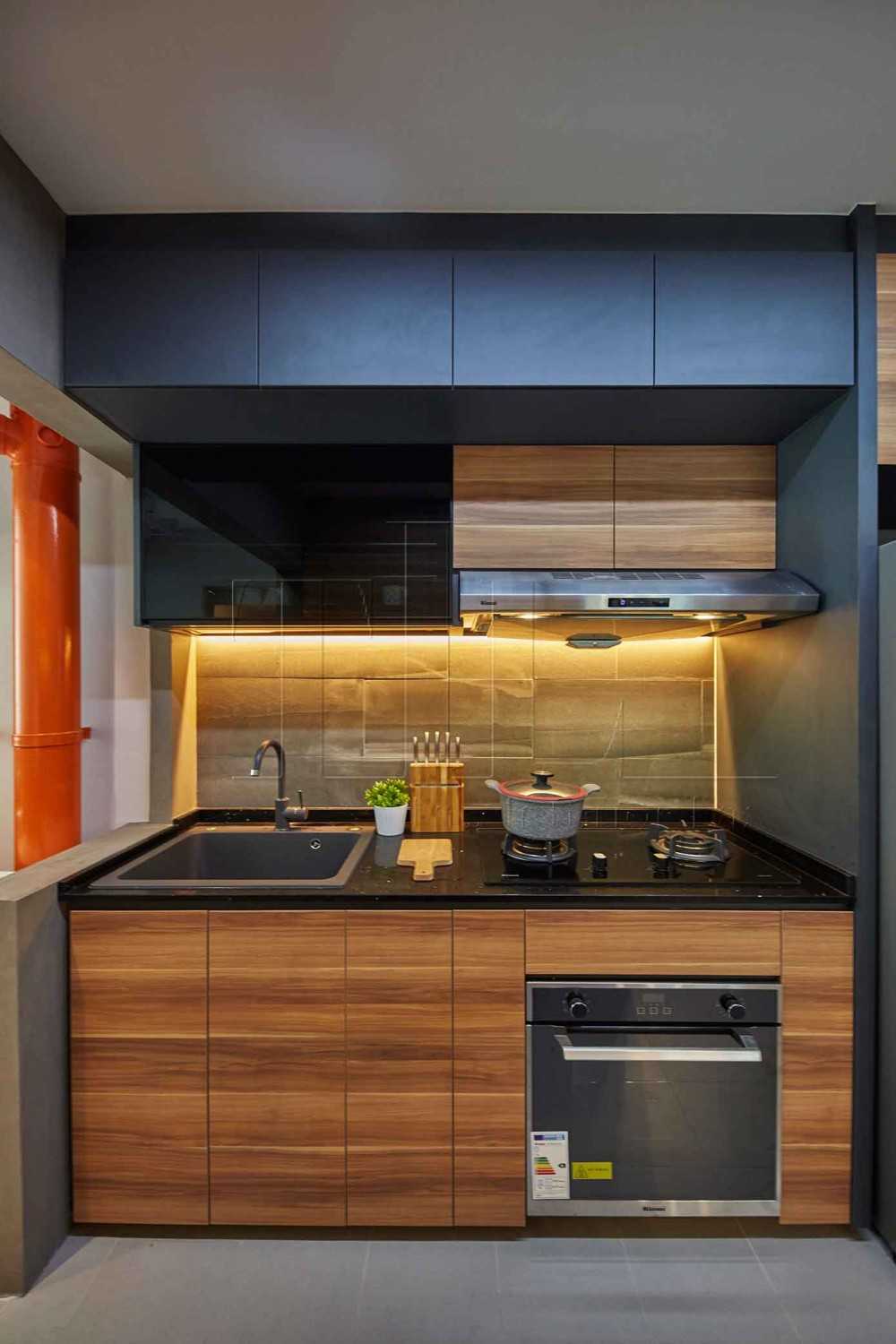 Industrial Kitchen with Countertop and Cove Lighting