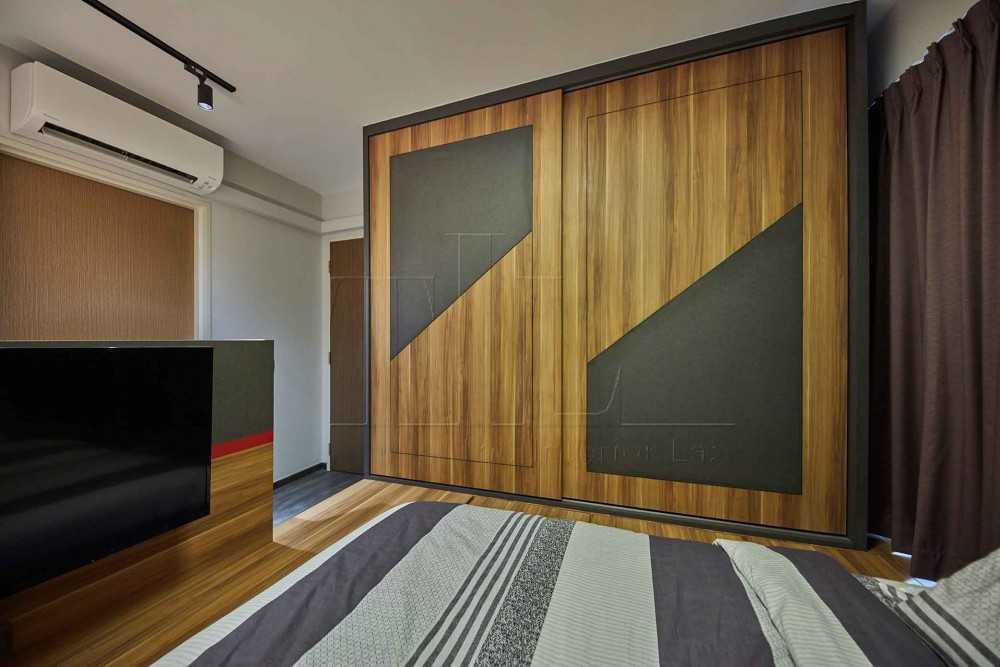 Industrial Bedroom with Platform Bed and Feature Wall