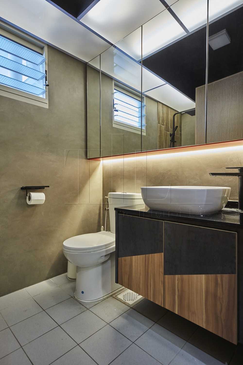 Industrial Bathroom with Mirror and Storage Cabinets