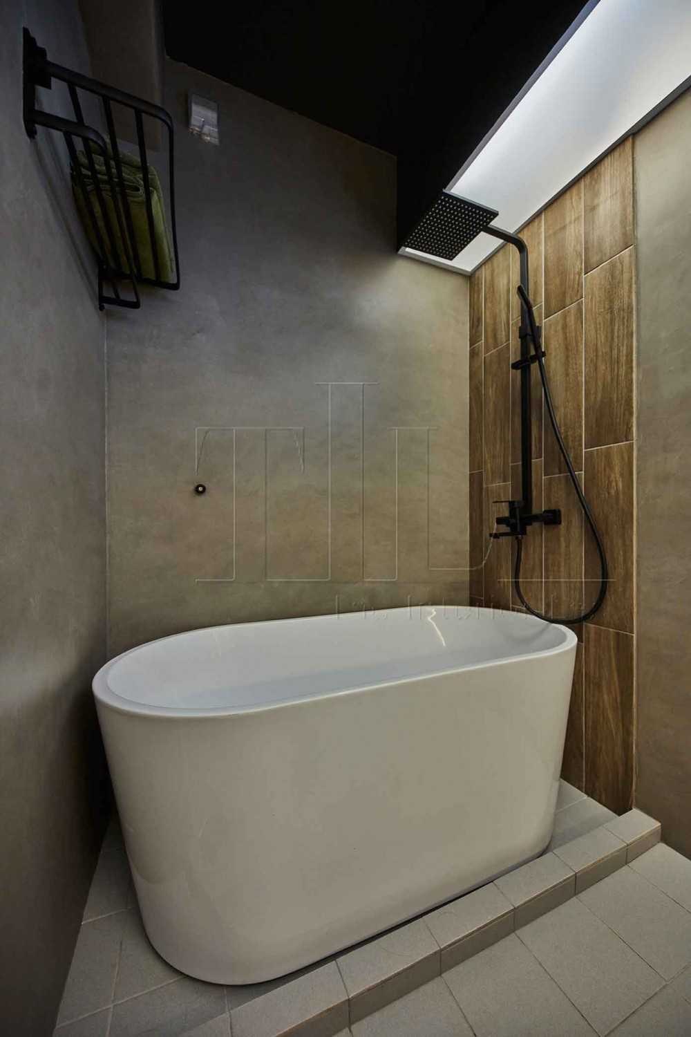 Industrial Bathroom with Bathtub and Bathroom Storage