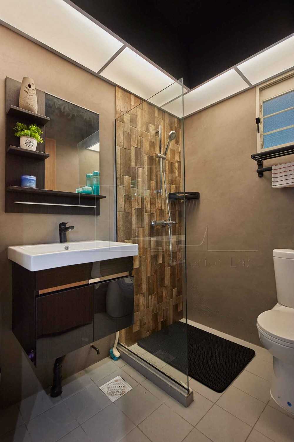 Industrial Bathroom with Mirror and Shower Screen