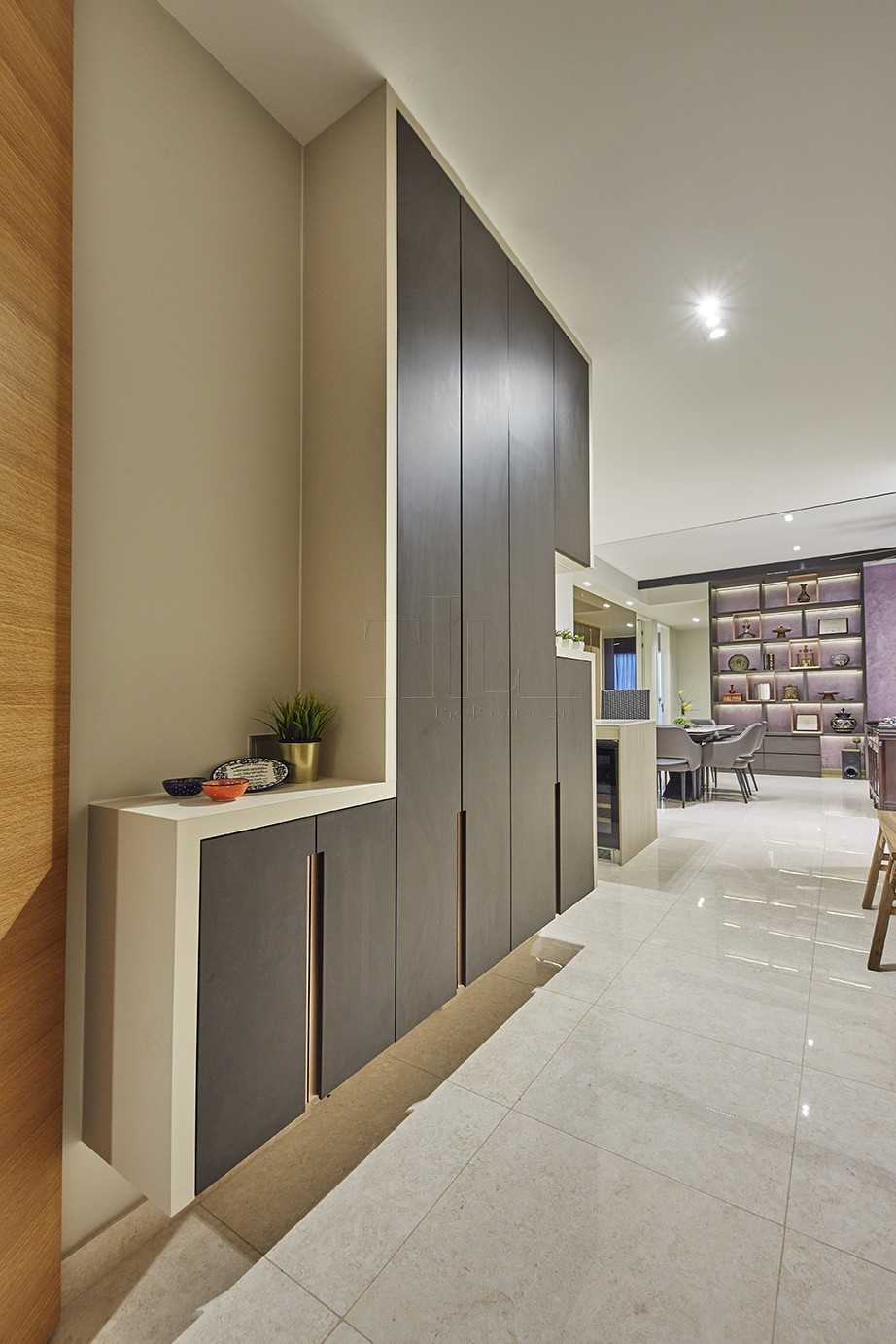 Asian Entryway with Feature Wall and Console Table