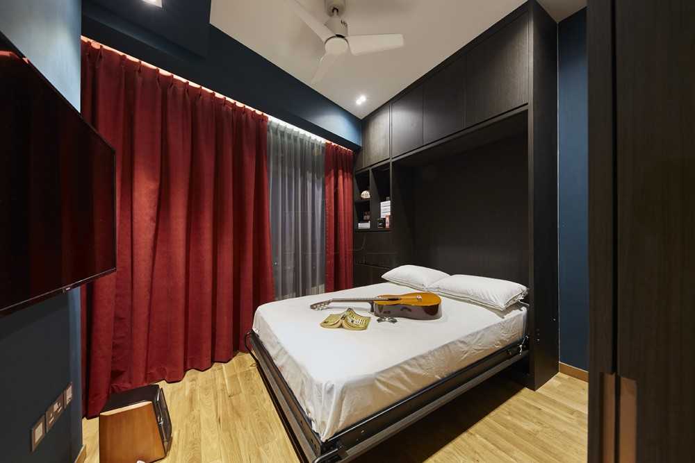 Asian Bedroom with Feature Wall and Bay Window