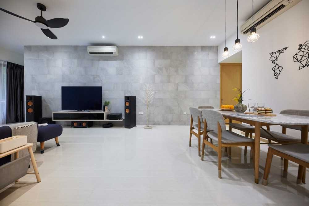 Minimalist Living Room with TV Console and Ceiling Fan