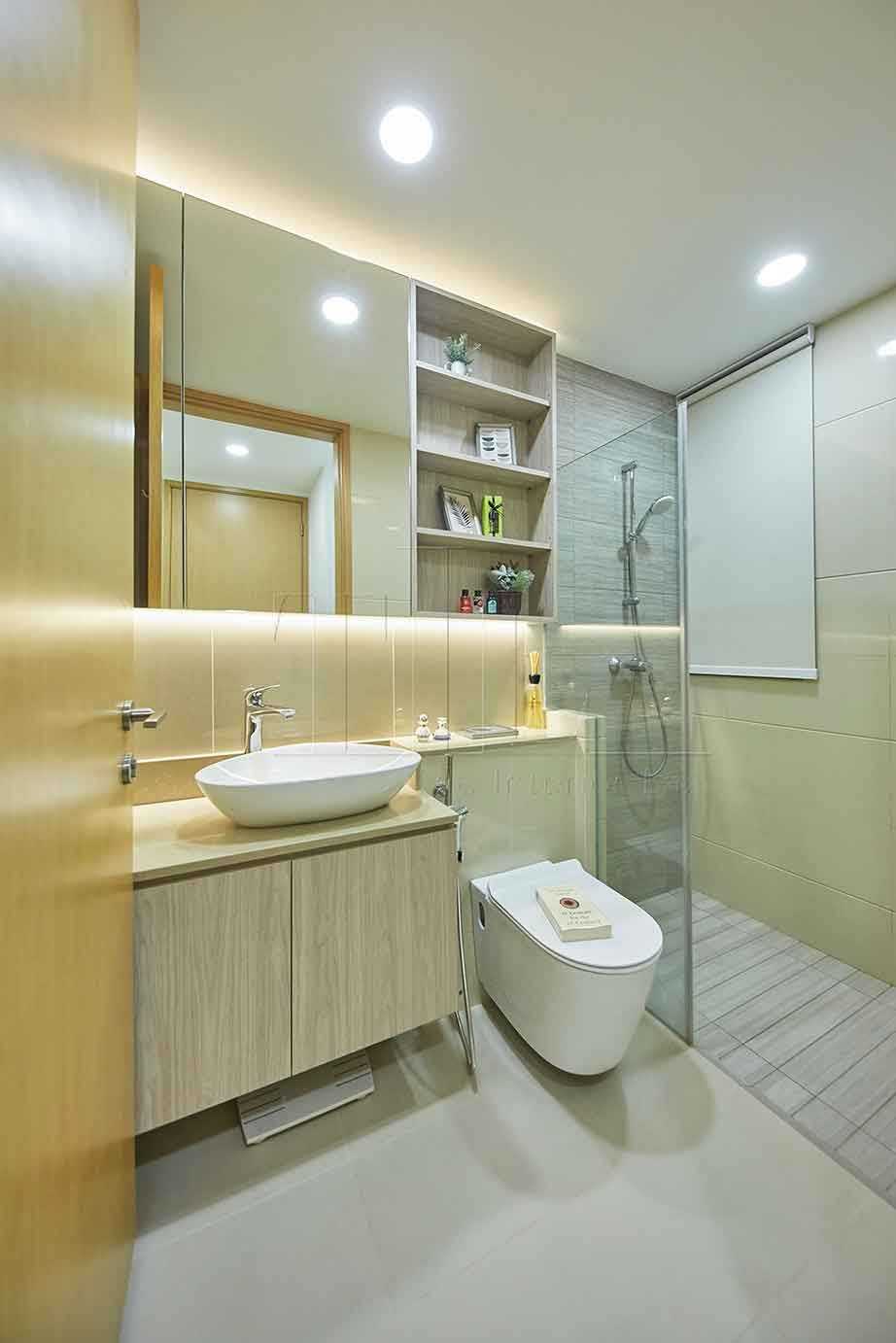 Minimalist Bathroom with Mirror and Cove Lighting