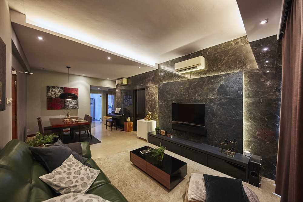 Contemporary Living Room with TV Console and Feature Wall