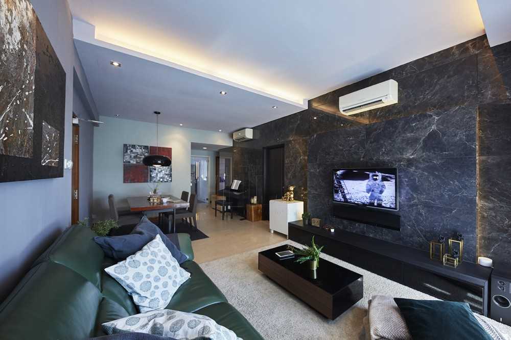 Contemporary Living Room with TV Console and Feature Wall