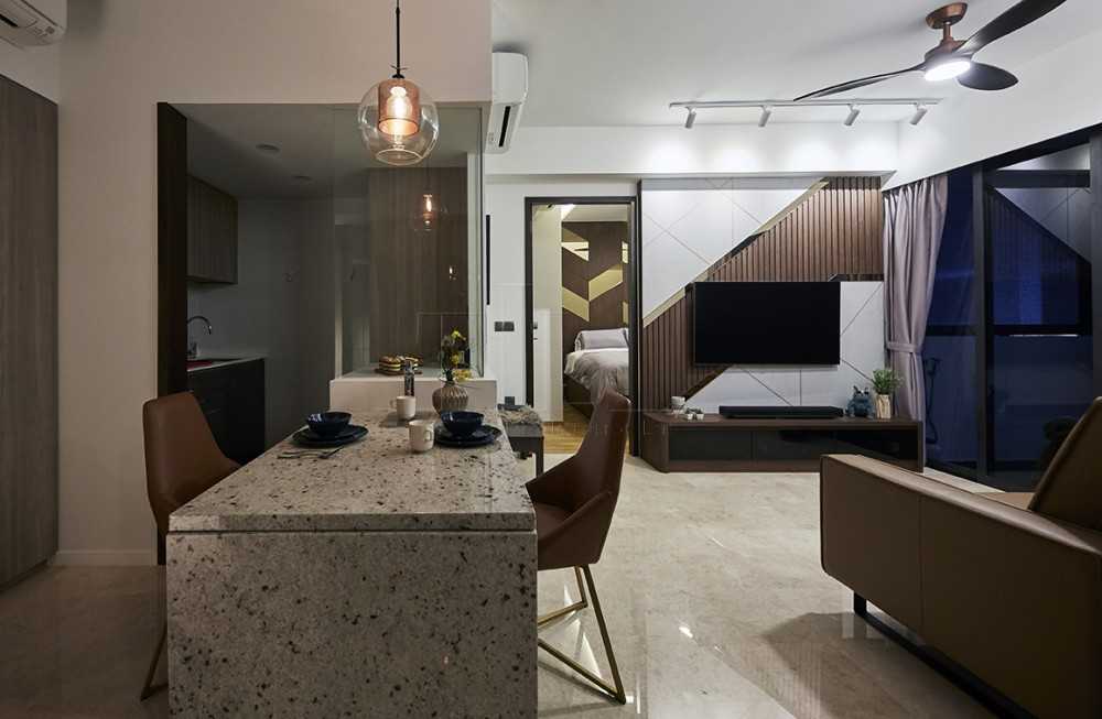 Contemporary Dining Room with Open Kitchen and Breakfast Counter