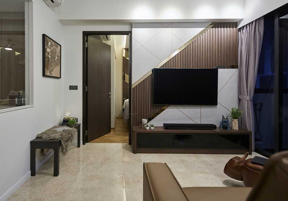 Contemporary Living Room with TV Console and Feature Wall
