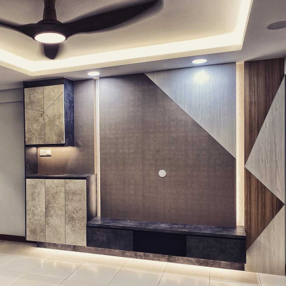 Modern Living Room with TV Console and Cove Lighting