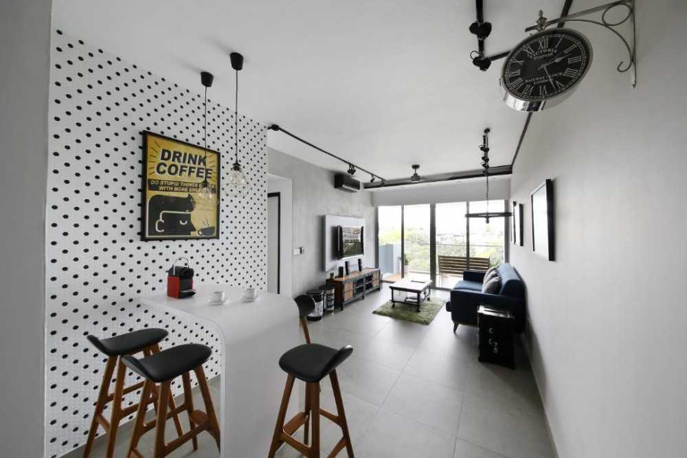Industrial Entryway with Bar Counter and Bar Stool