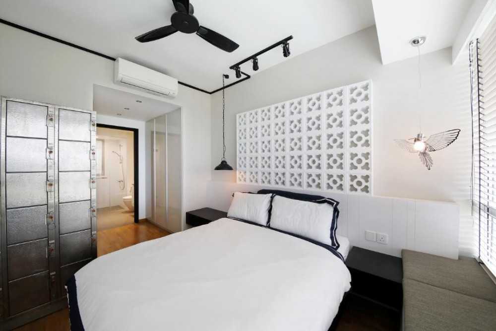 Industrial Bedroom with Feature Wall and Bedside Table