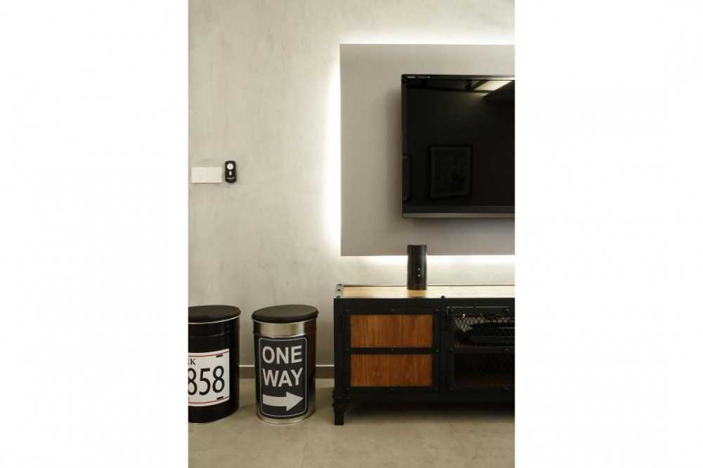 Industrial Living Room with TV Console and TV