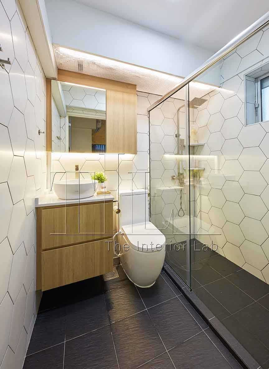 Scandinavian Bathroom with Mirror and Cove Lighting