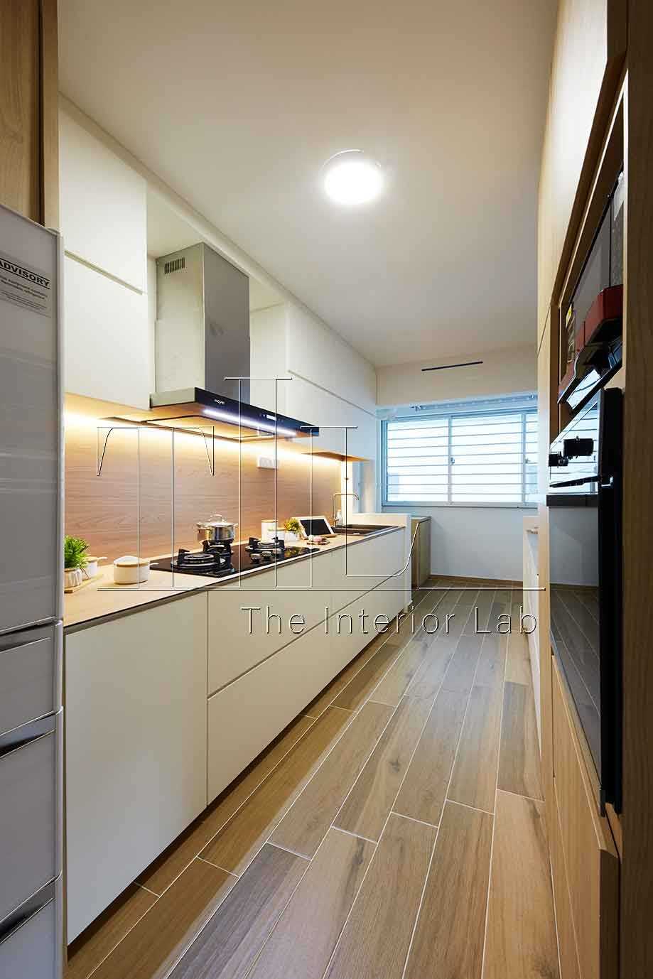 Scandinavian Kitchen with Countertop and Wood Flooring