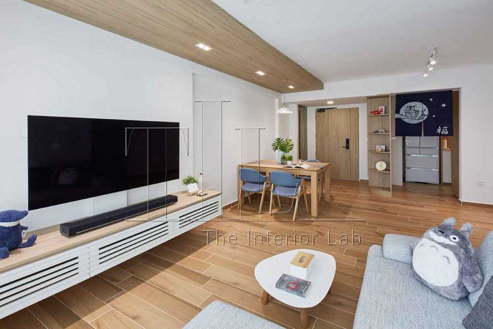 Scandinavian Living Room with Wood Flooring and TV Console