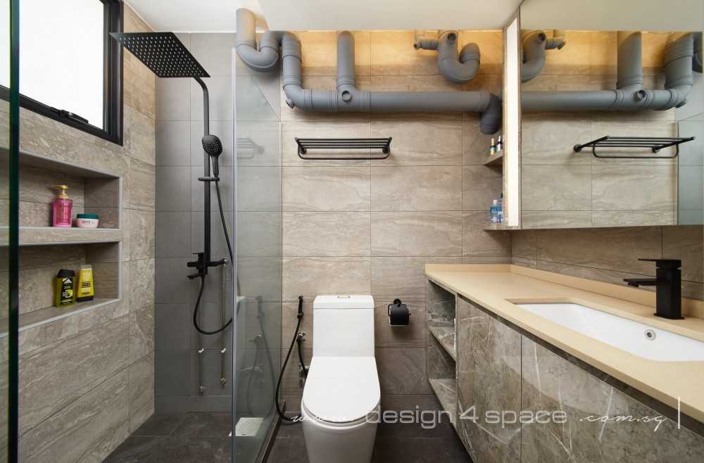 Modern Bathroom with Homogeneous Tiles and Mirror