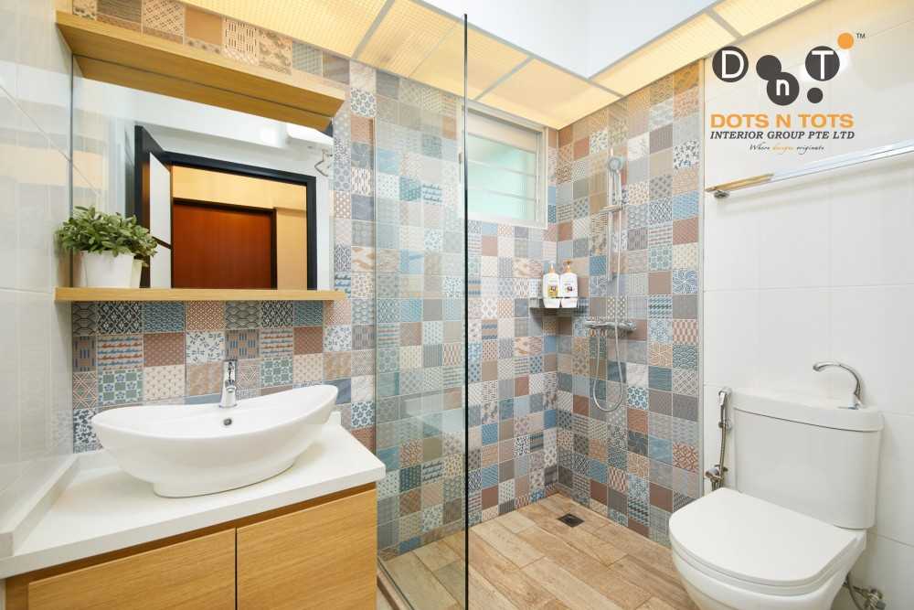 Country Bathroom with Wood Flooring and Mirror
