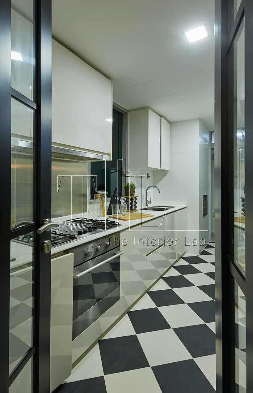 Contemporary Kitchen with Countertop and Glass Door