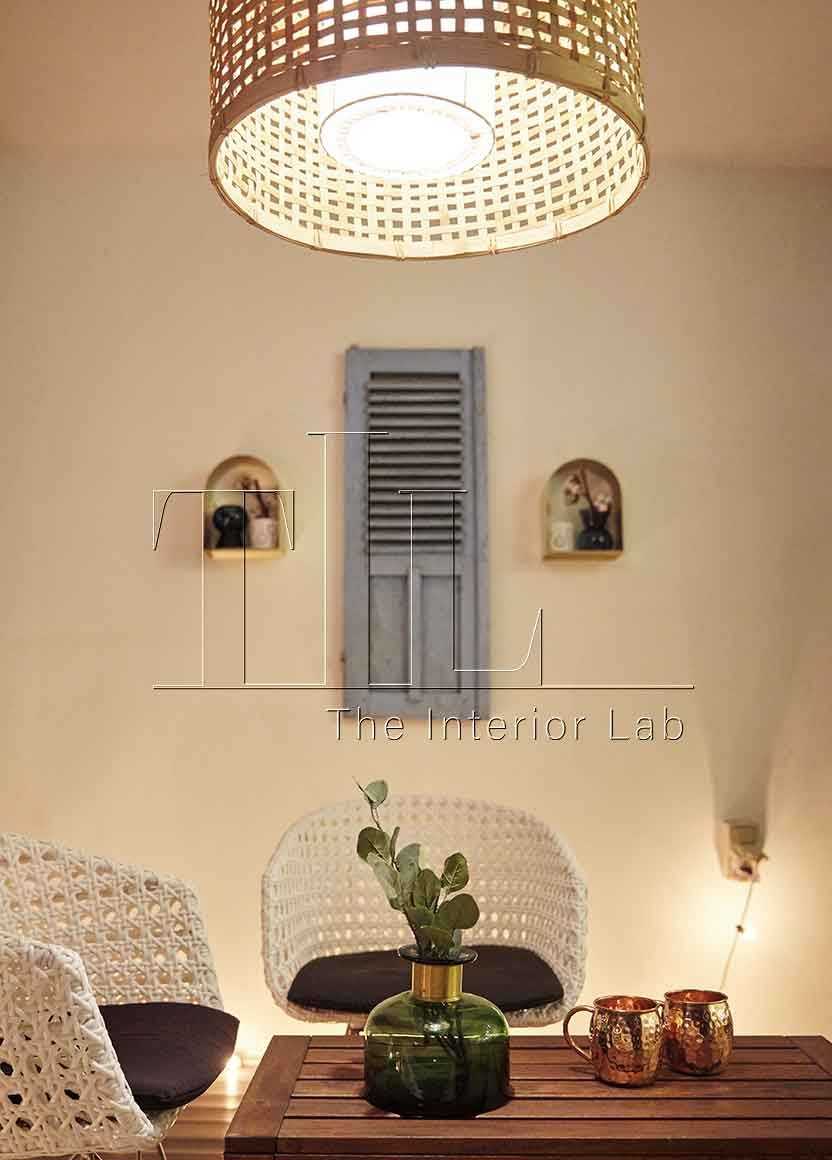 Contemporary Balcony with Wood Flooring and Drop Light