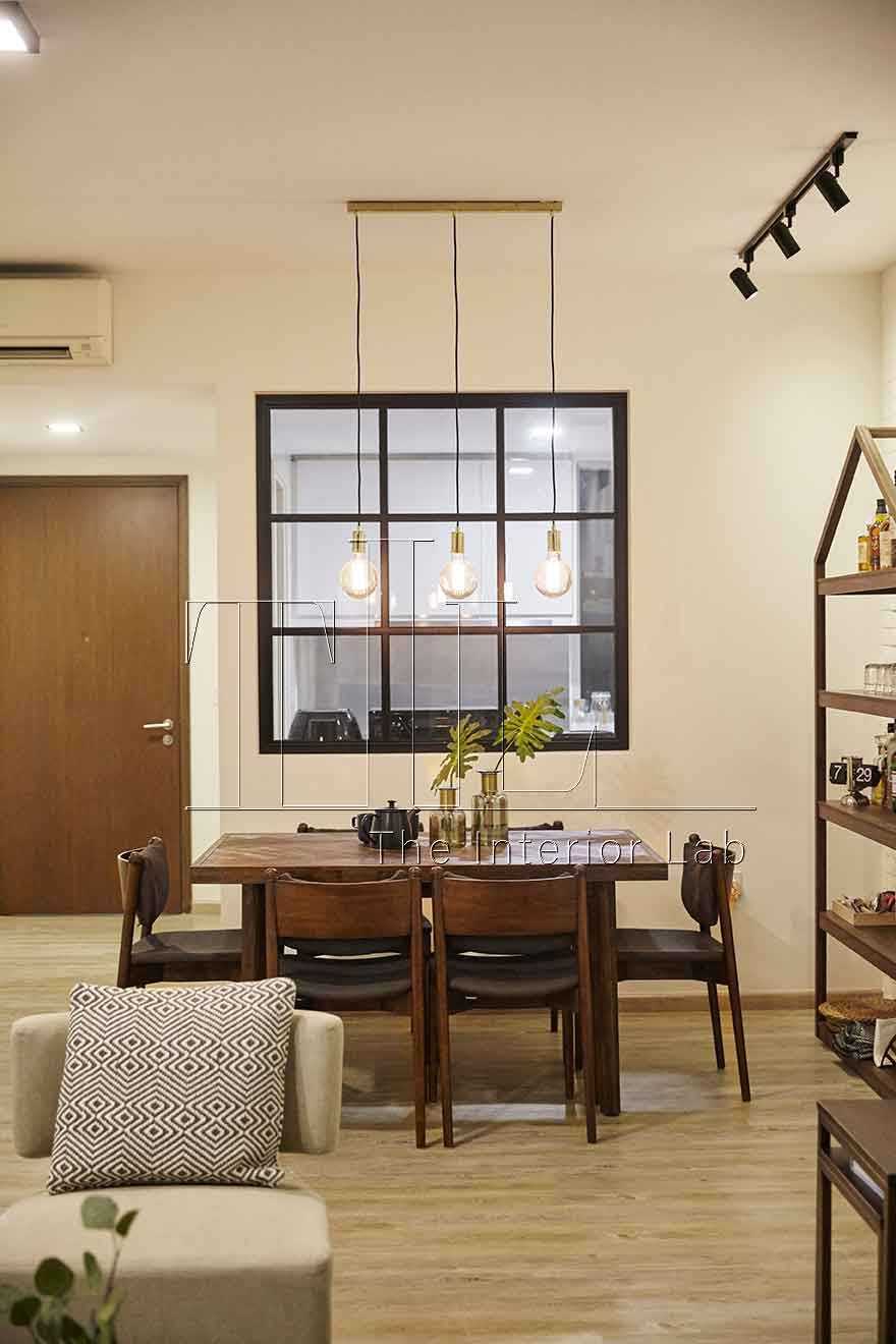 Contemporary Dining Room with Kitchen Window and Dining Table