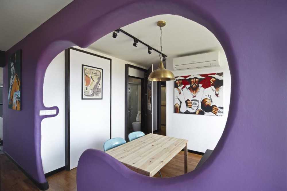 Eclectic Dining Room with Dining Table and Paintings