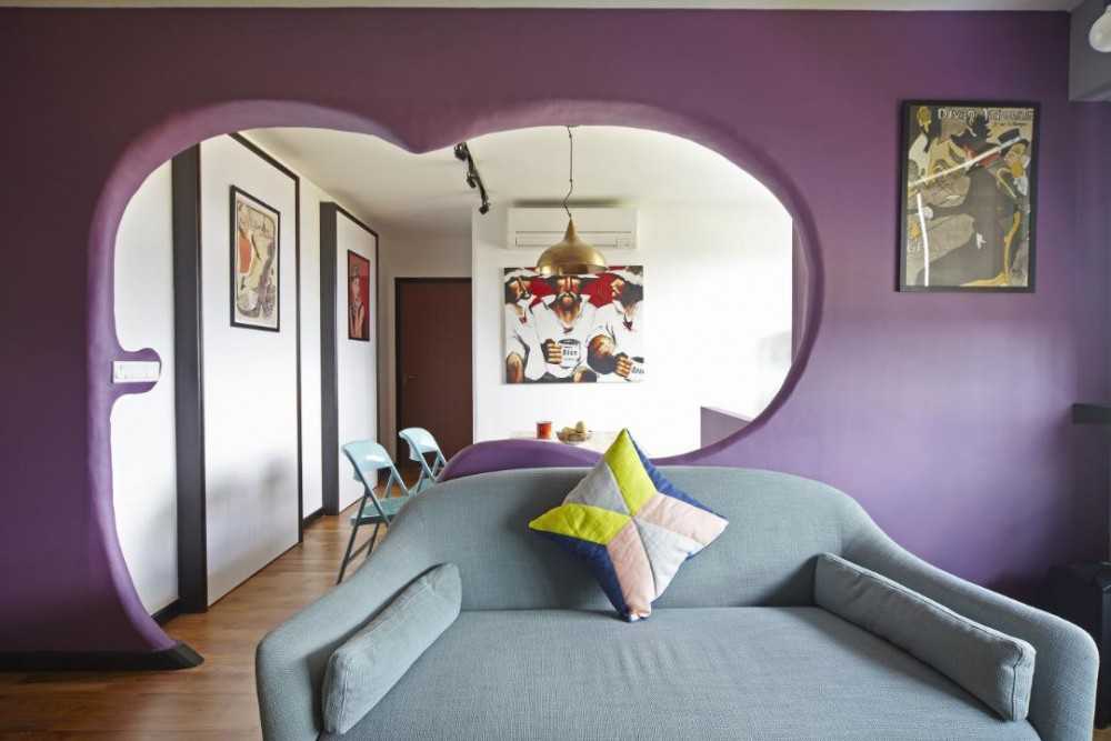 Eclectic Living Room with Feature Wall and Sofa