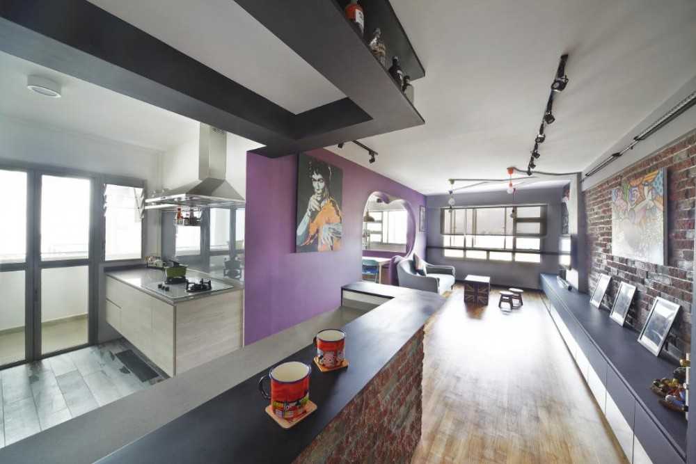 Eclectic Entryway with Bar Counter and Storage Cabinets