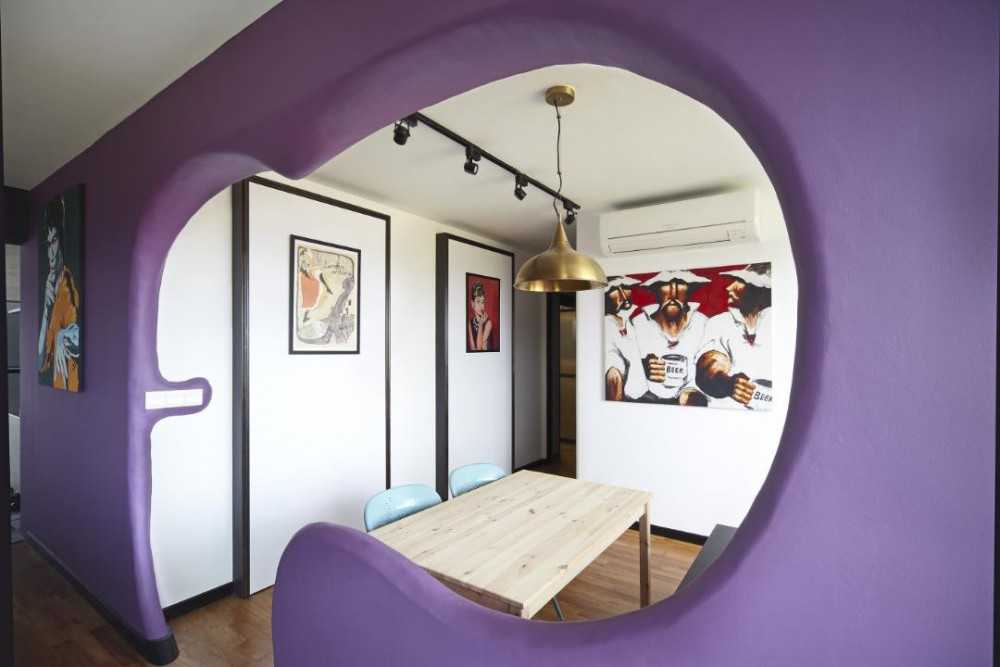 Eclectic Dining Room with Dining Table and Paintings