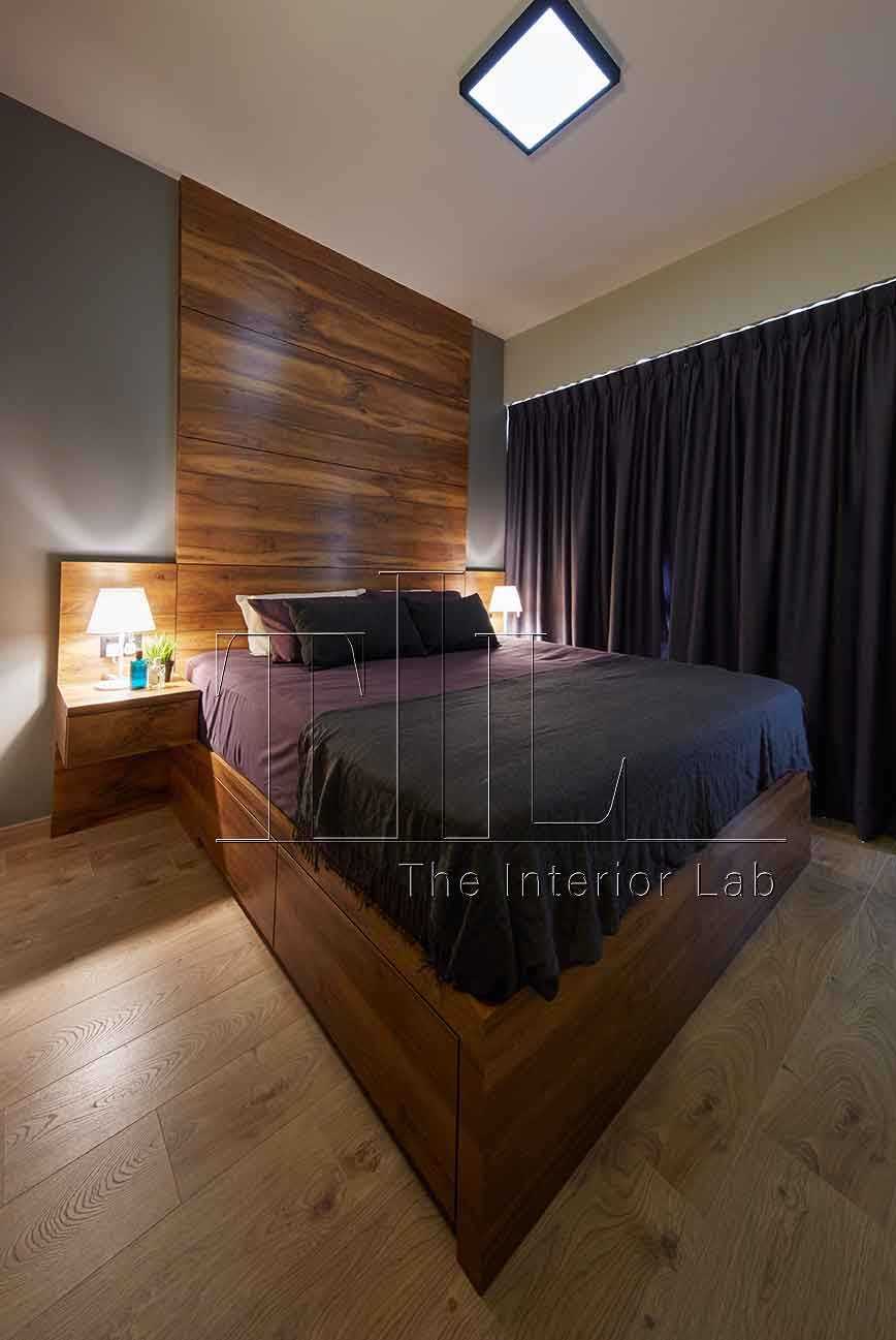 Contemporary Bedroom with Homogeneous Tiles and Built-in Bed