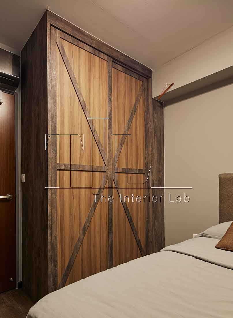Industrial Bedroom with Feature Wall and Wardrobe